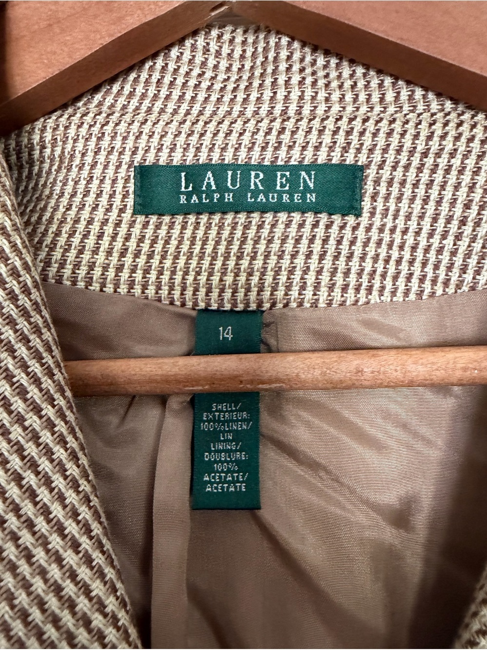 Lauren Ralph Lauren Linen Houndstooth Blazer Women’s 14 Tailored Equestrian” - Picture 5 of 7